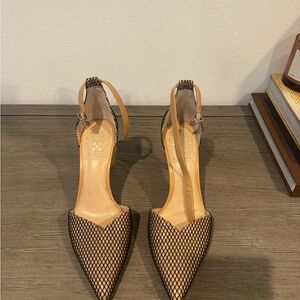 Vince Camuto Black and Tan Mesh Heels